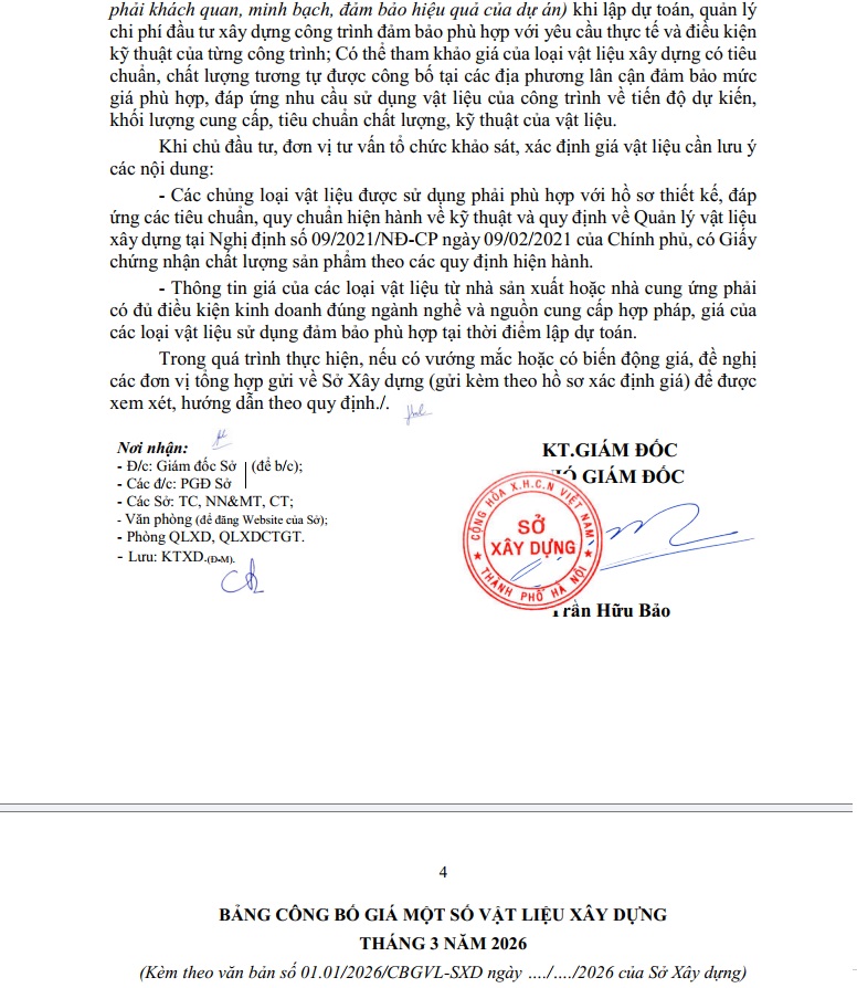Công bố giá 2026 Hà Nội